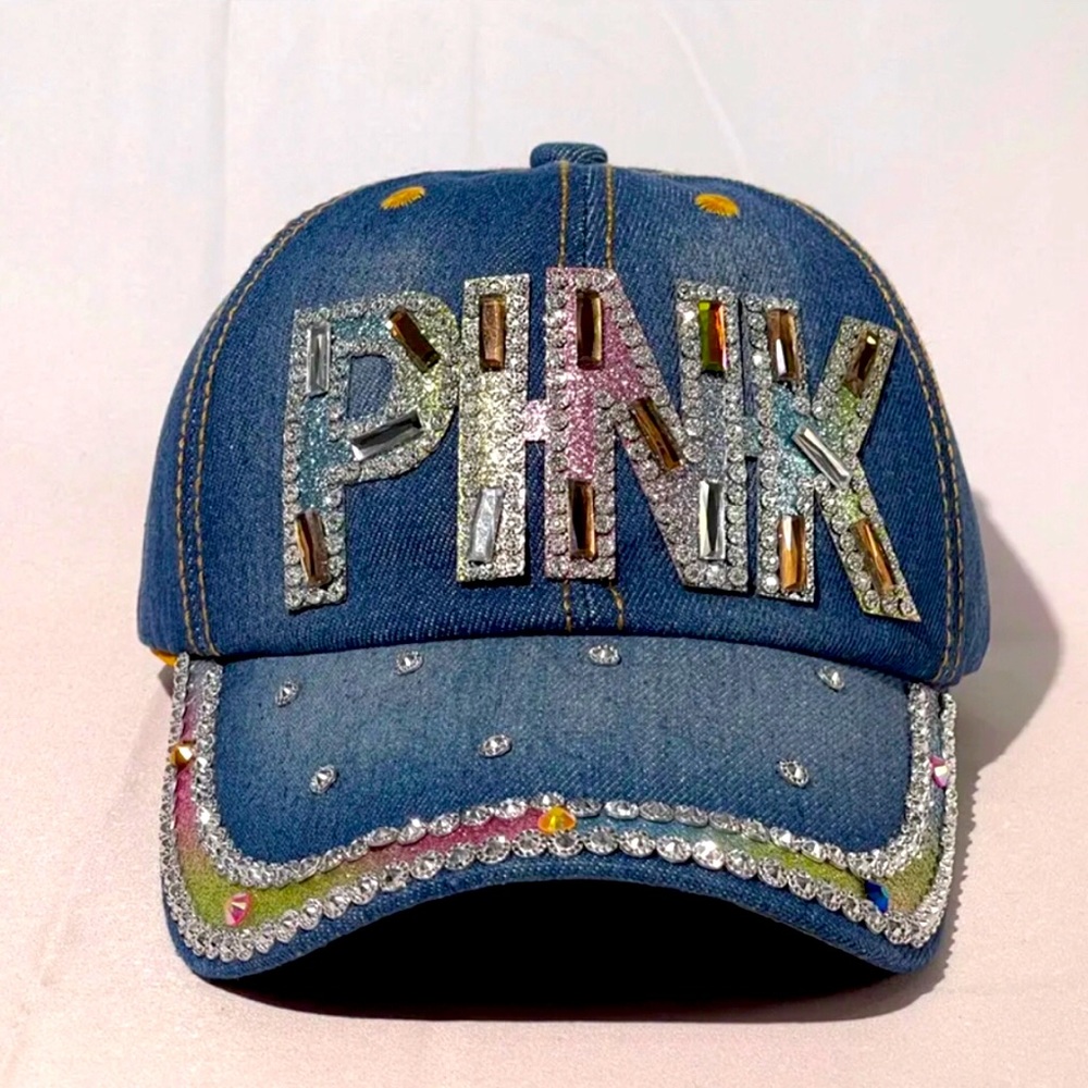 PINK Bedazzled Sparkle Gem Glitter Bling Hat ( Victoria's Secret Inspire…